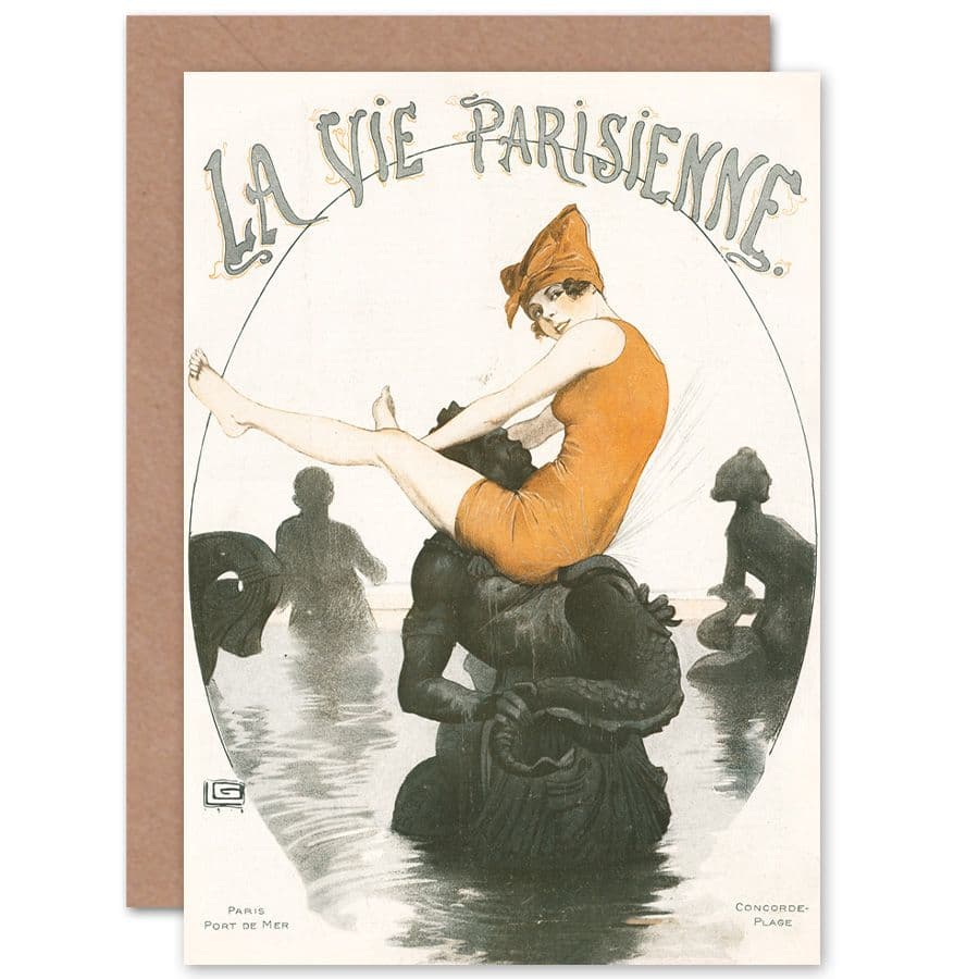 La Vie Parisienne Port Fontaine des Mers Magazine Cover Greetings Card