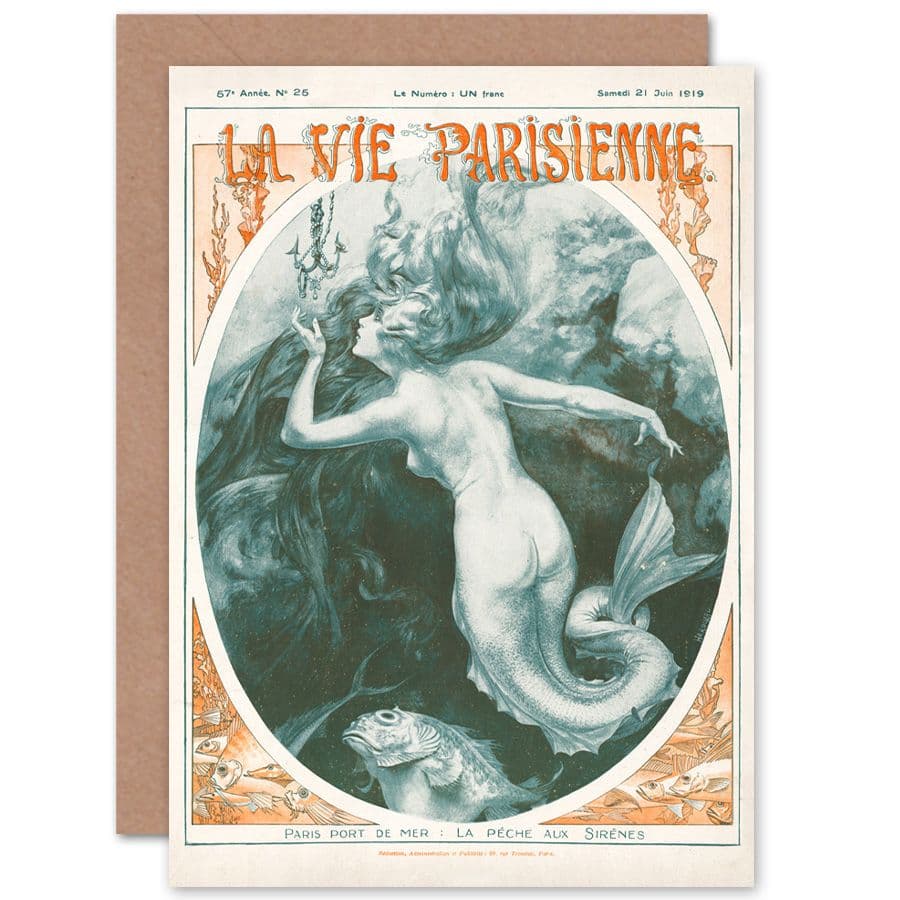 La Vie Parisienne Port Sirens Mermaids Magazine Cover Greetings Card