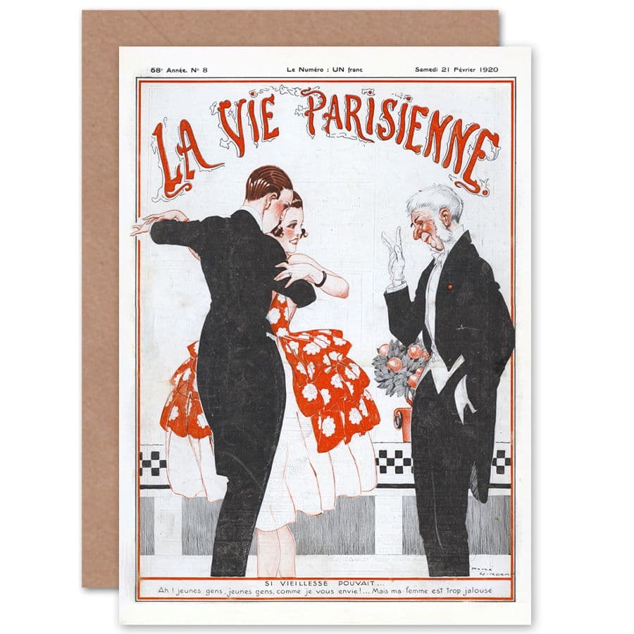 La Vie Parisienne Old Age Couple Dancing Magazine Cover Greetings Card