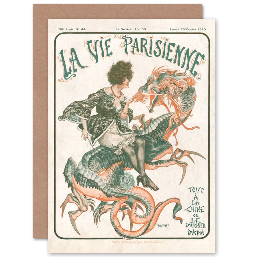 La Vie Parisienne Everything to China Dragon Magazine Cover Greetings Card