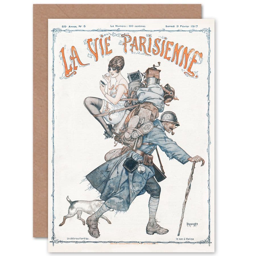 La Vie Parisienne Soldier Dog World War 2 Magazine Cover Greetings Card
