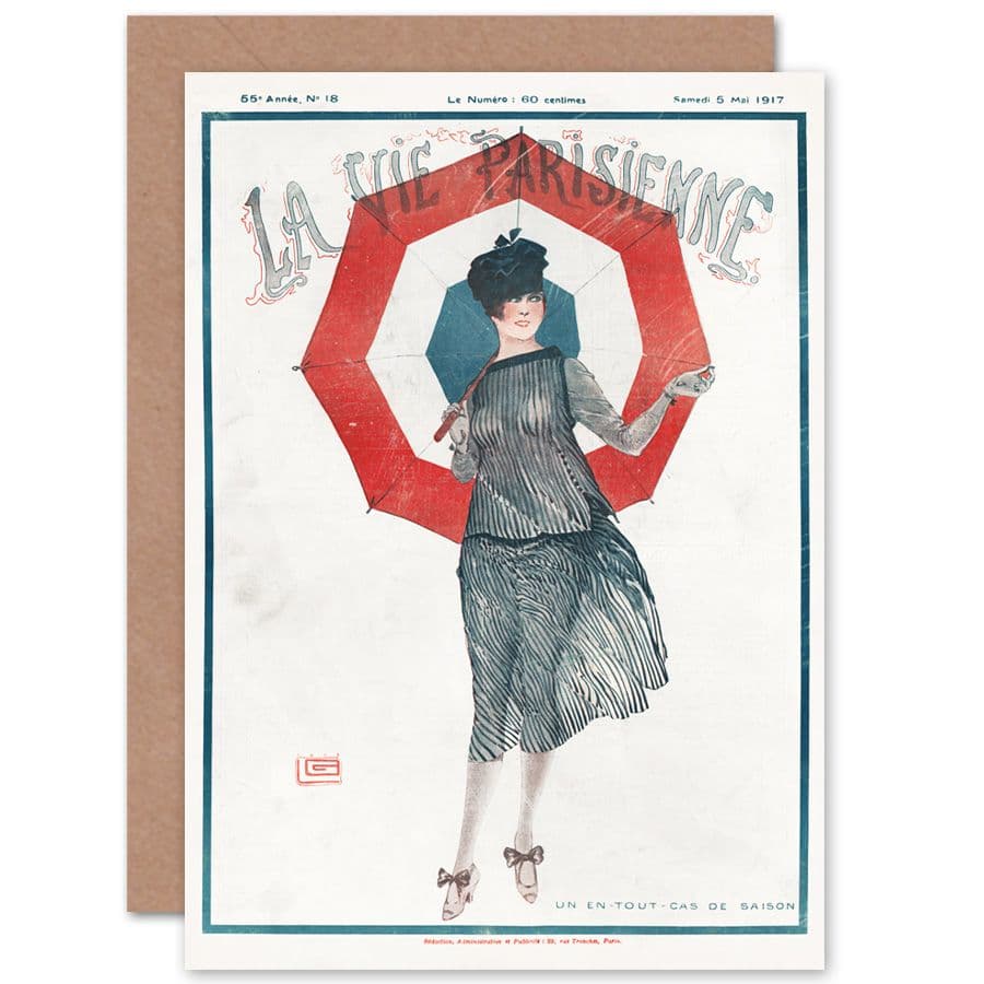 La Vie Parisienne Stylish Woman Umbrella Magazine Cover Greetings Card