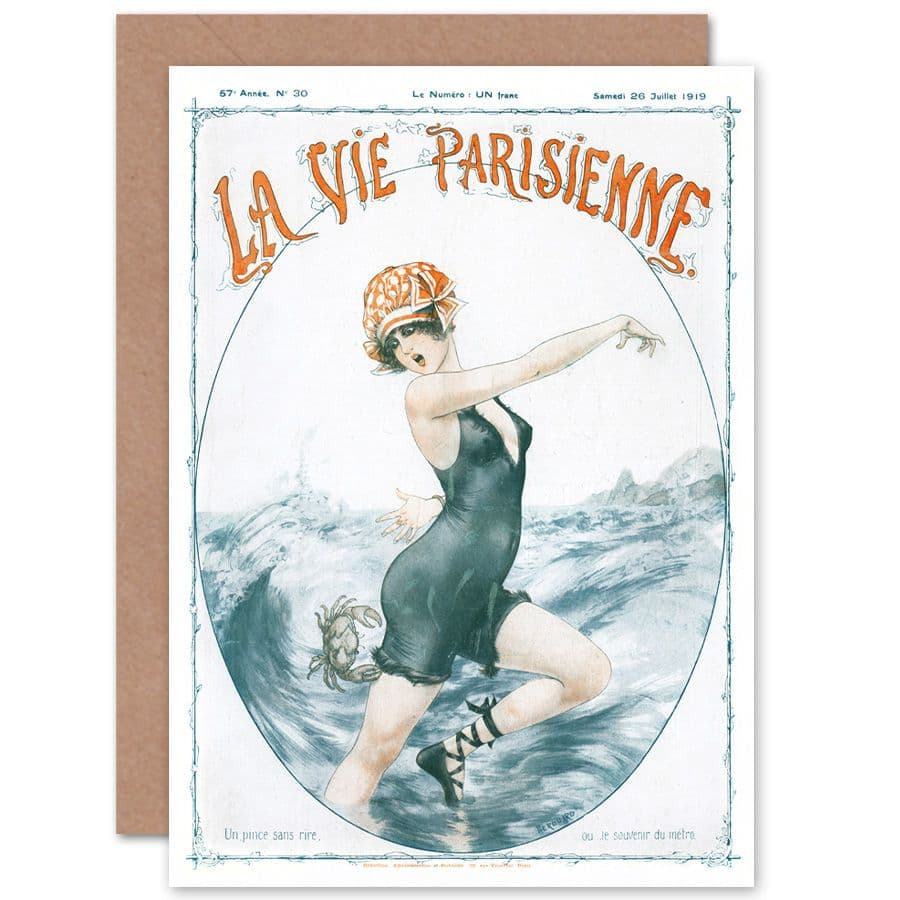 La Vie Parisienne Crab Bite Swimming Magazine Cover Greetings Card