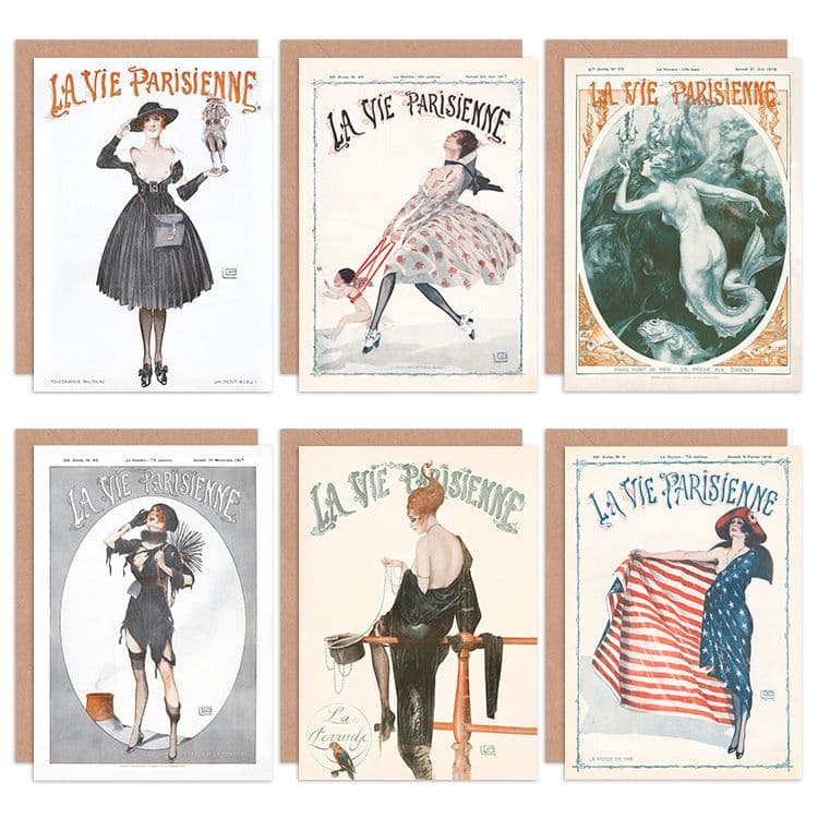 La Vie Parisienne French Woman USA Pin Up Mermaid Greeting Cards With Envelopes Pack of 6