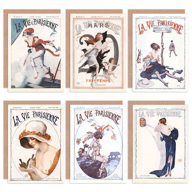 La Vie Parisienne French Woman Mask Cherub Pirates Greeting Cards Envelopes Pack 6