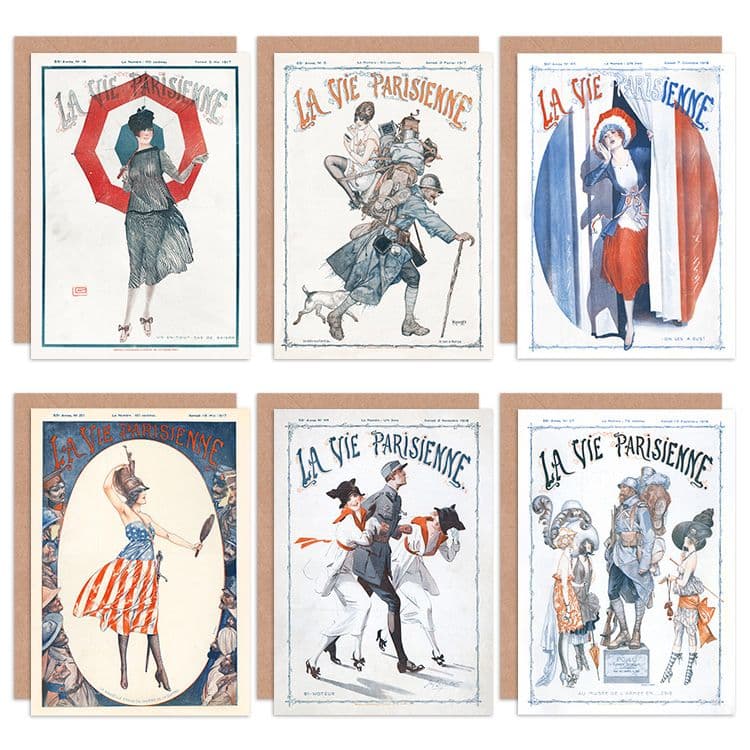 La Vie Parisienne French Woman Army War US Victory Greeting Cards With Envelopes Pack of 6