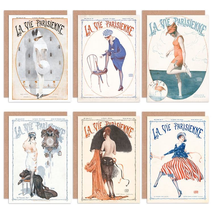 La Vie Parisienne French Woman Ibis Cuckoo Clock War Greeting Cards With Envelopes Pack of 6