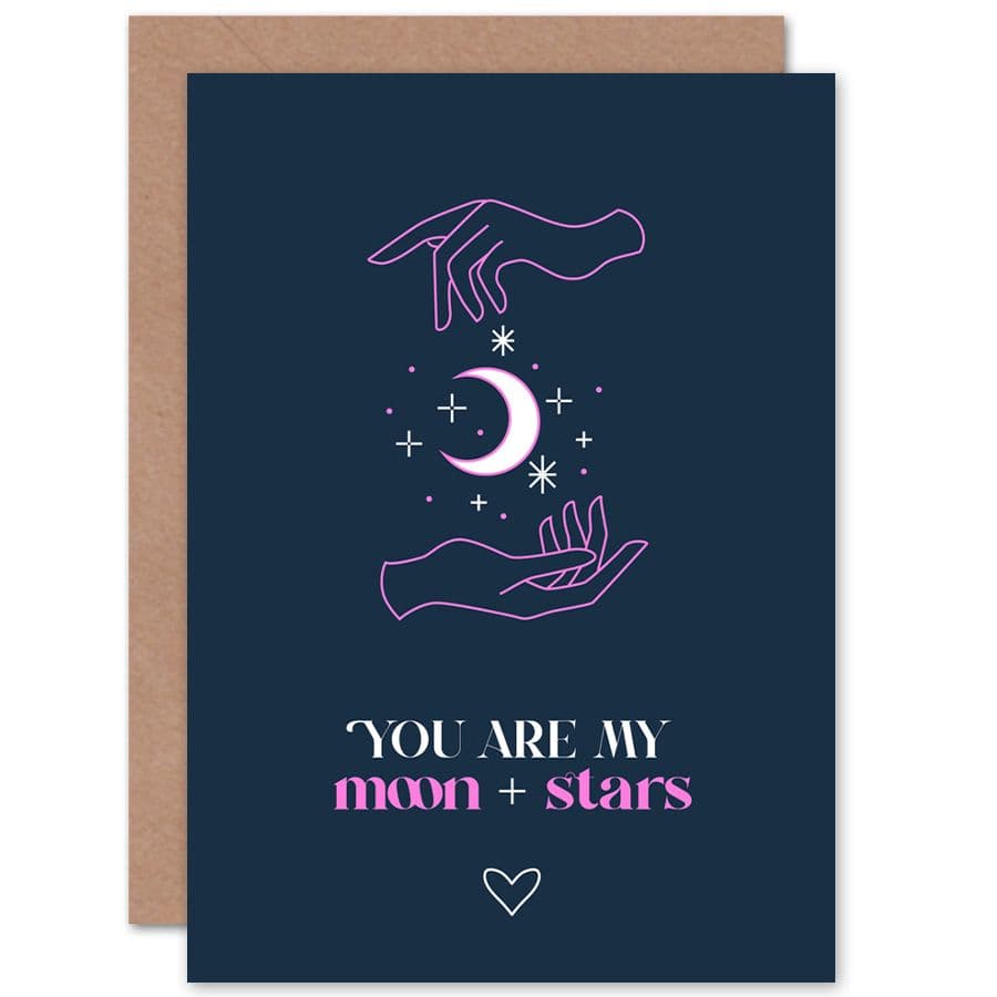 Hand Line Art My Moon Stars Love Greetings Card