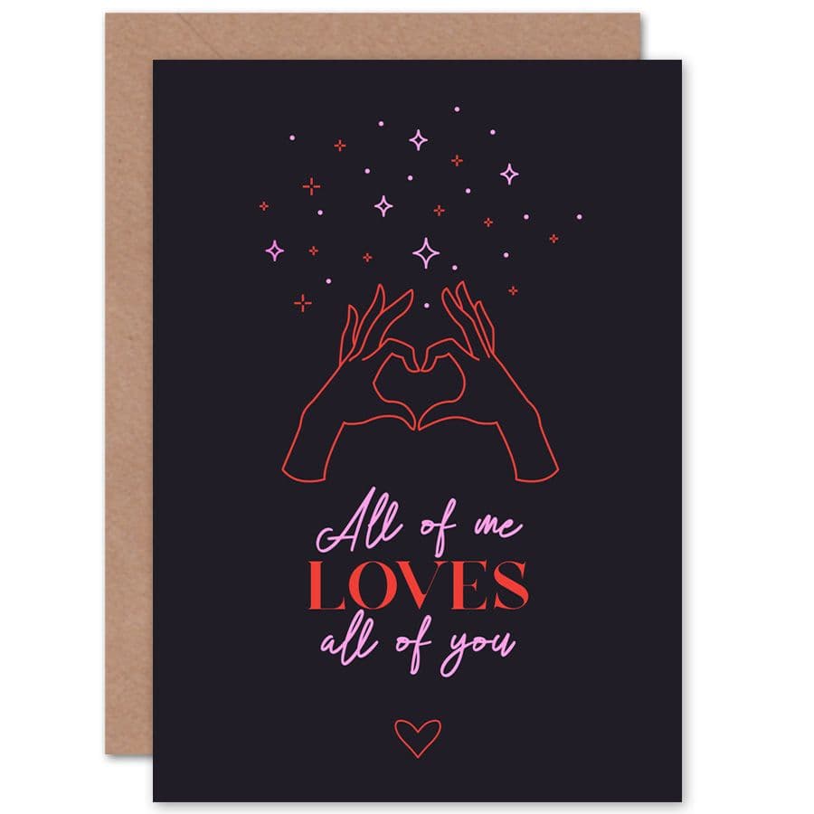 Line Art Hand Loves All You Heart Valentines Greetings Card