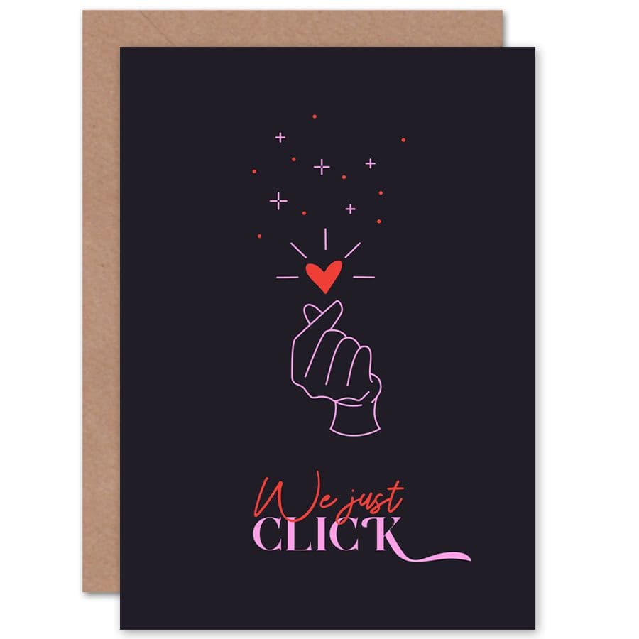 Line Art Hand We Click Love Heart Valentines Greetings Card