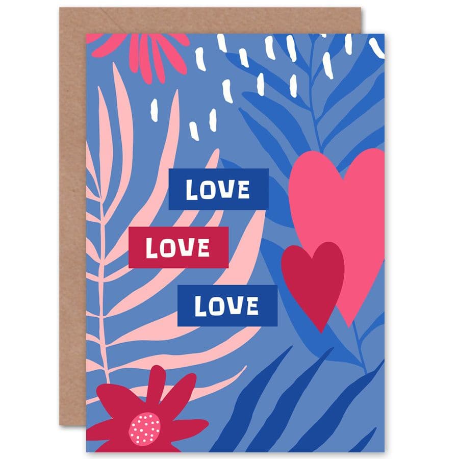 Tropical Love Love Love Heart Fun Floral Greetings Card