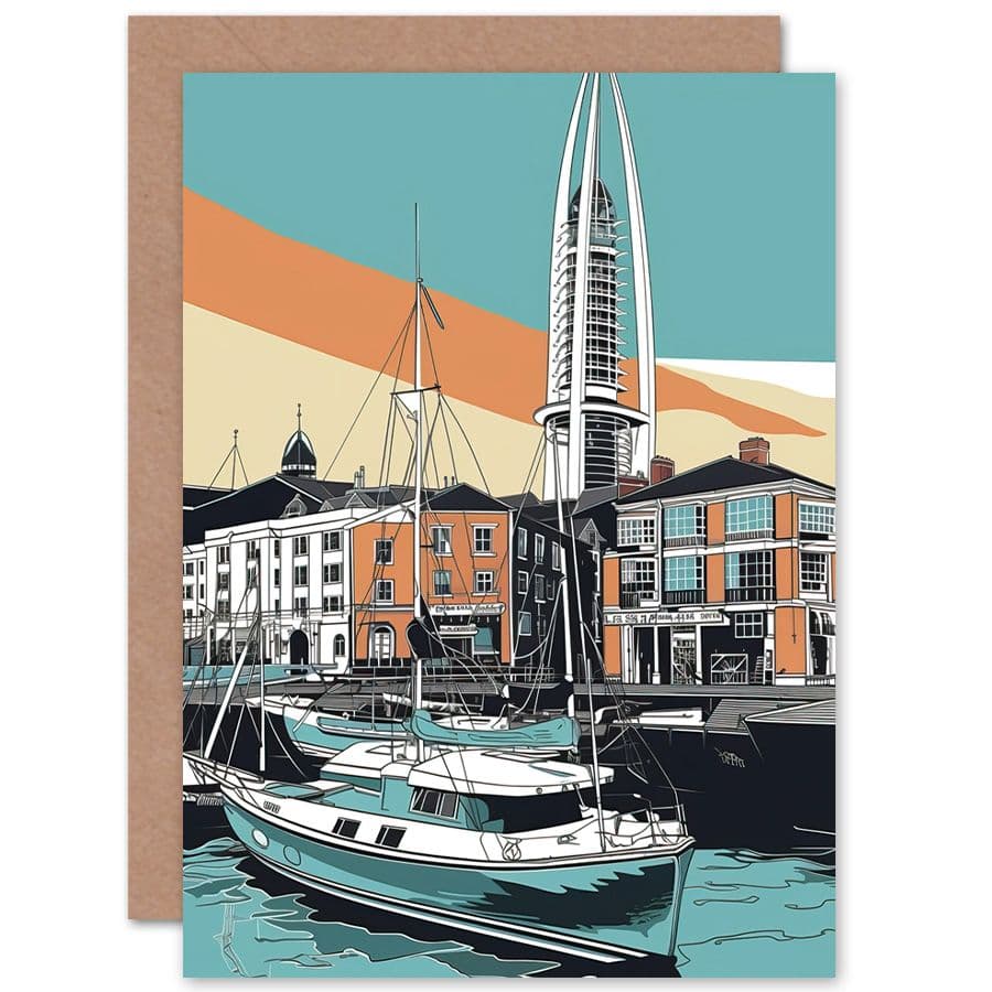 Portsmouth Historic Dockyard Modern Linocut Travel Birthday Card