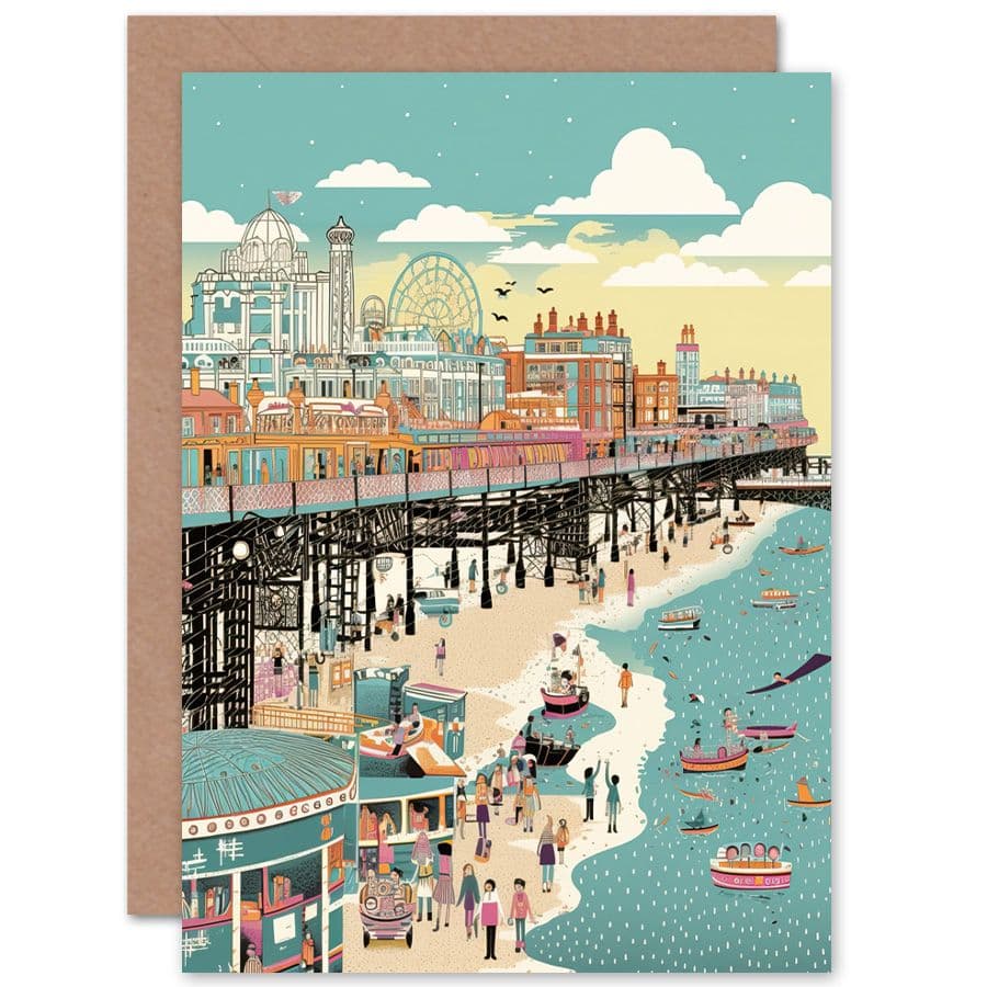 Brighton Beach Pier and Sandy Summer Scene Travel Birthday Card