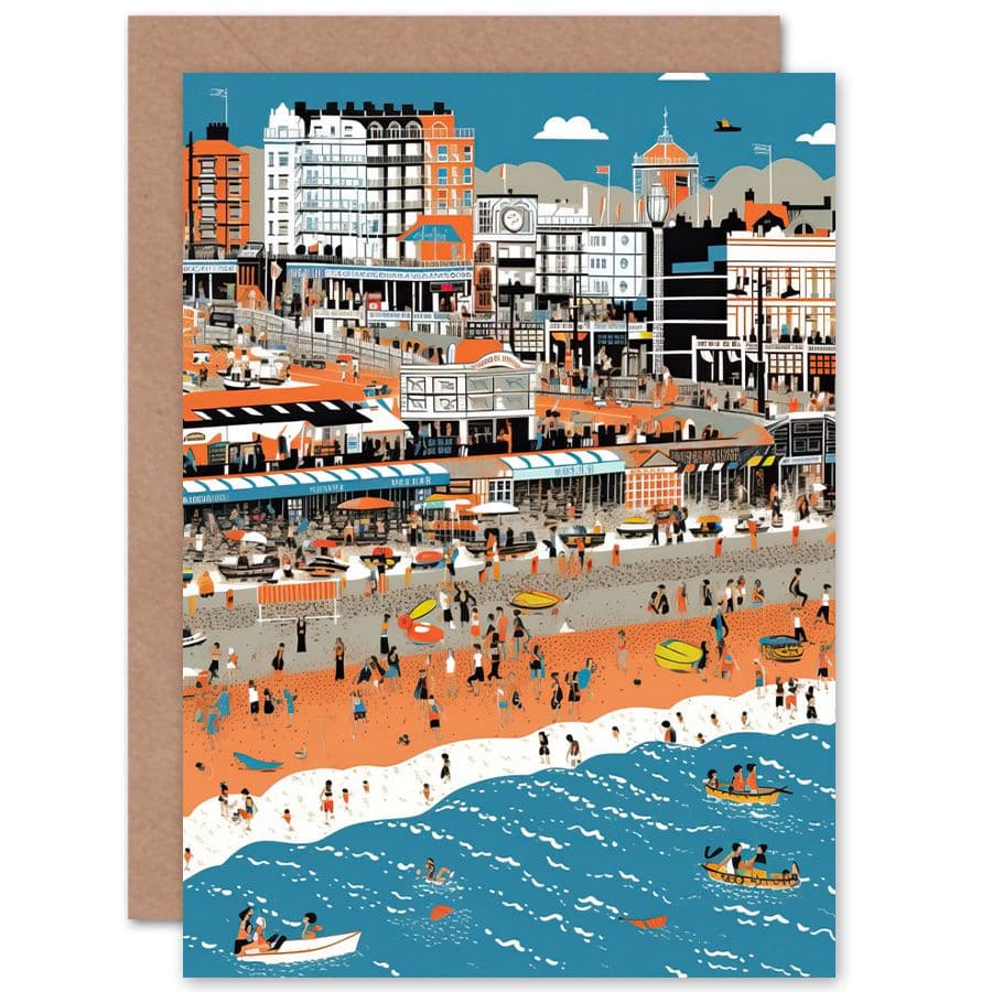 Brighton Beach Palace Pier Modern Abstract Travel Birthday Card