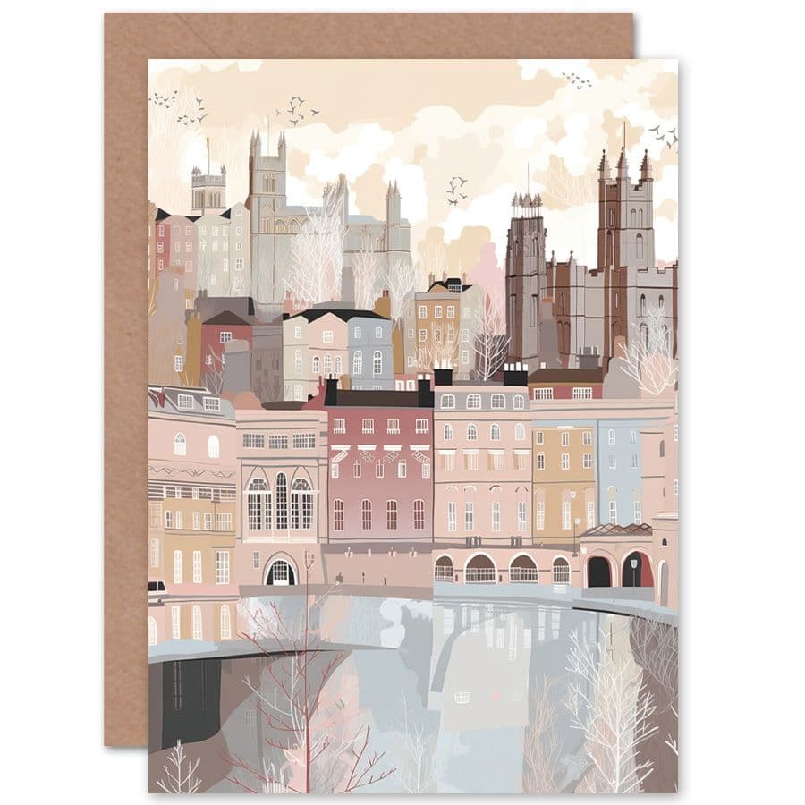 Bath Georgian Architecture Pastel Colour Cityscape Travel Birthday Card