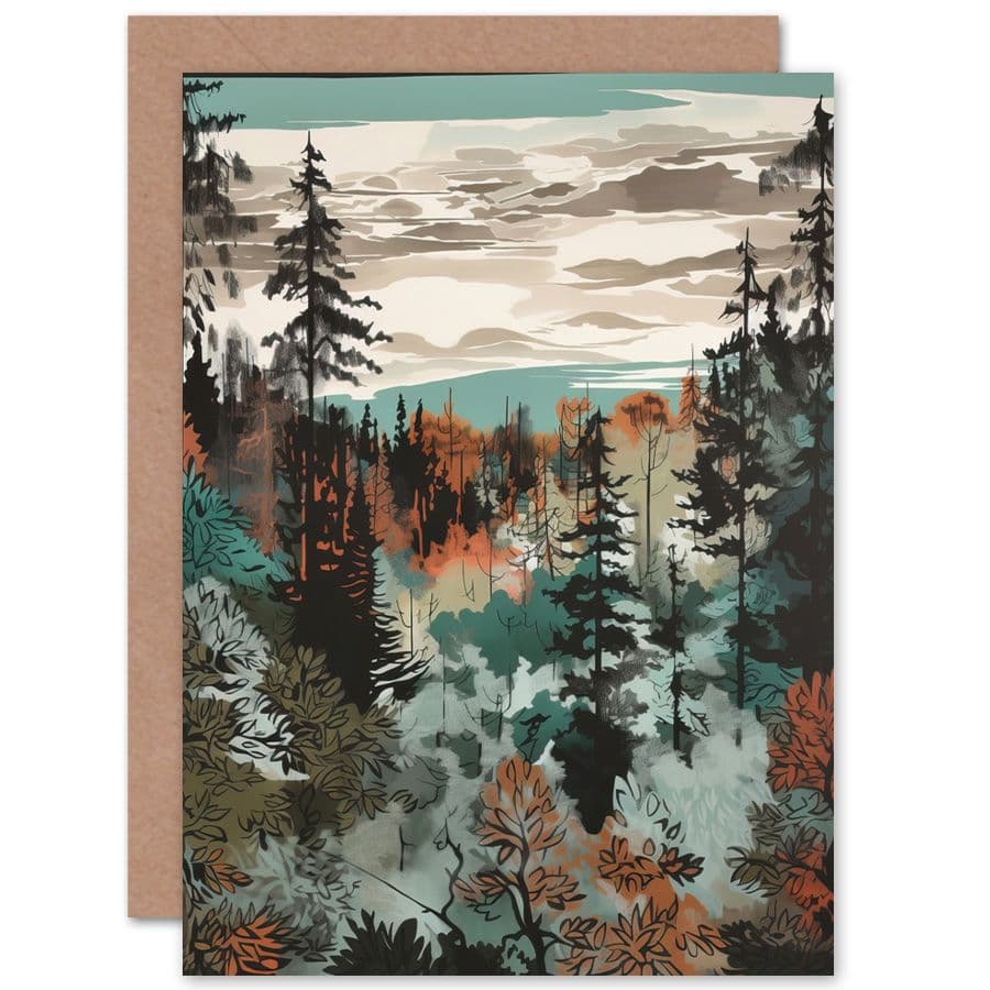 Taiga Boreal Autumnal Colours Forest Landscape Travel Birthday Card