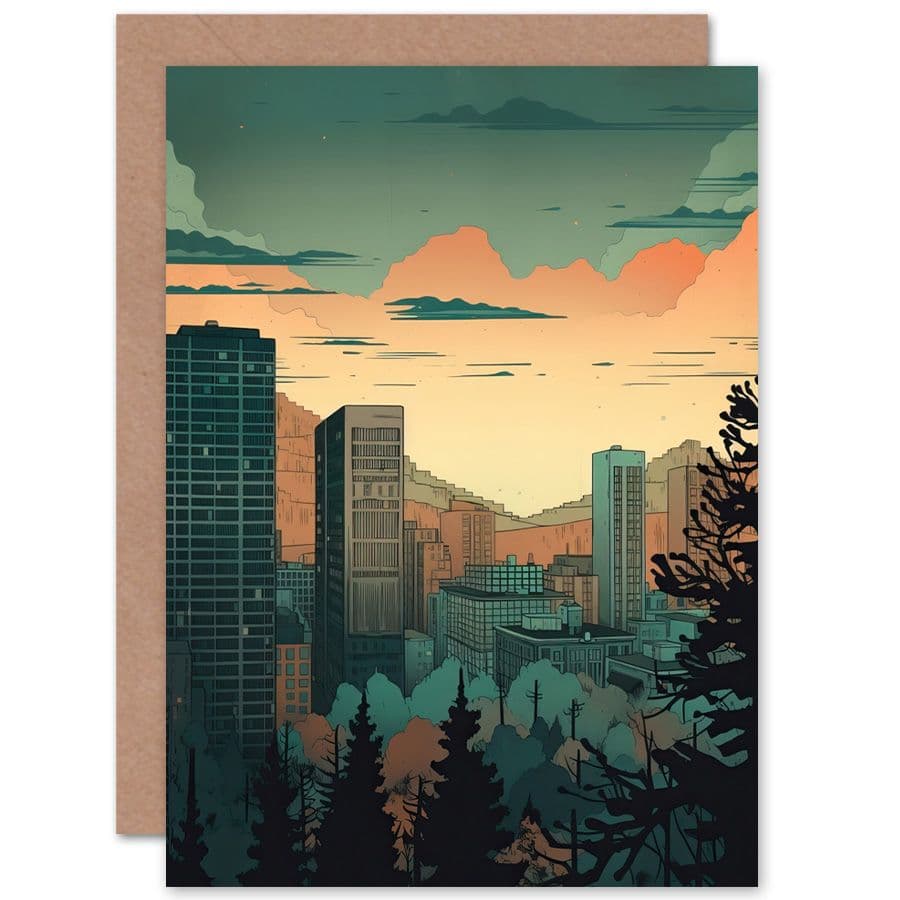 Skyscrapers Forest Urban Architecture Landscape Travel Birthday Card