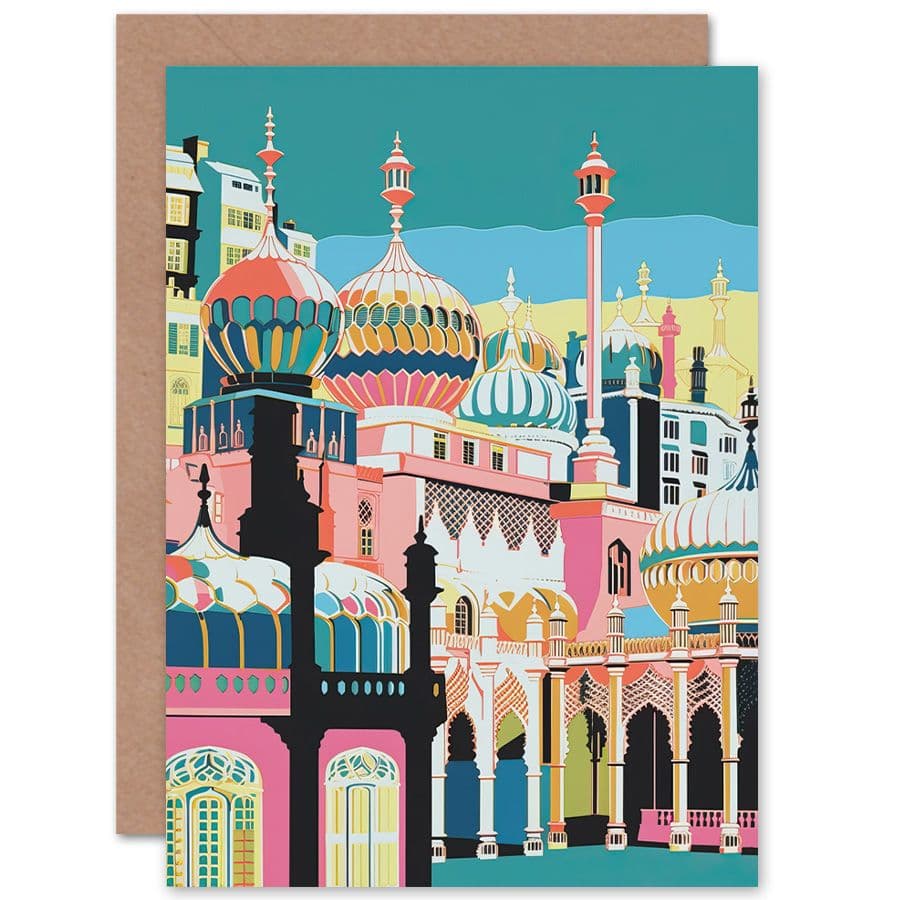 Brighton Royal Pavilion Multicoloured Linocut Travel Birthday Card