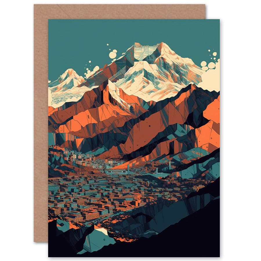 Modern City Surrounded by Tall Mountains Landscape Travel Birthday Card