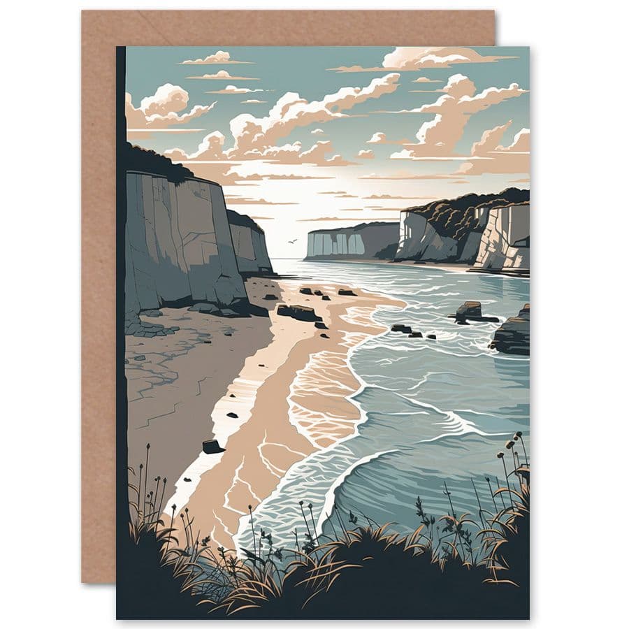 Bay Cliffs Pastel Coastal Landscape Travel Birthday Card