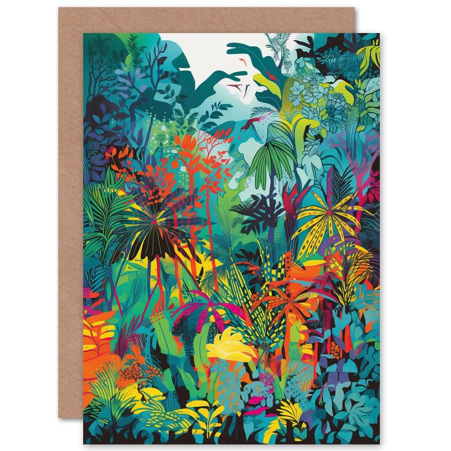Rainforest Landscape Vibrant Multicoloured Nature Travel Birthday Card