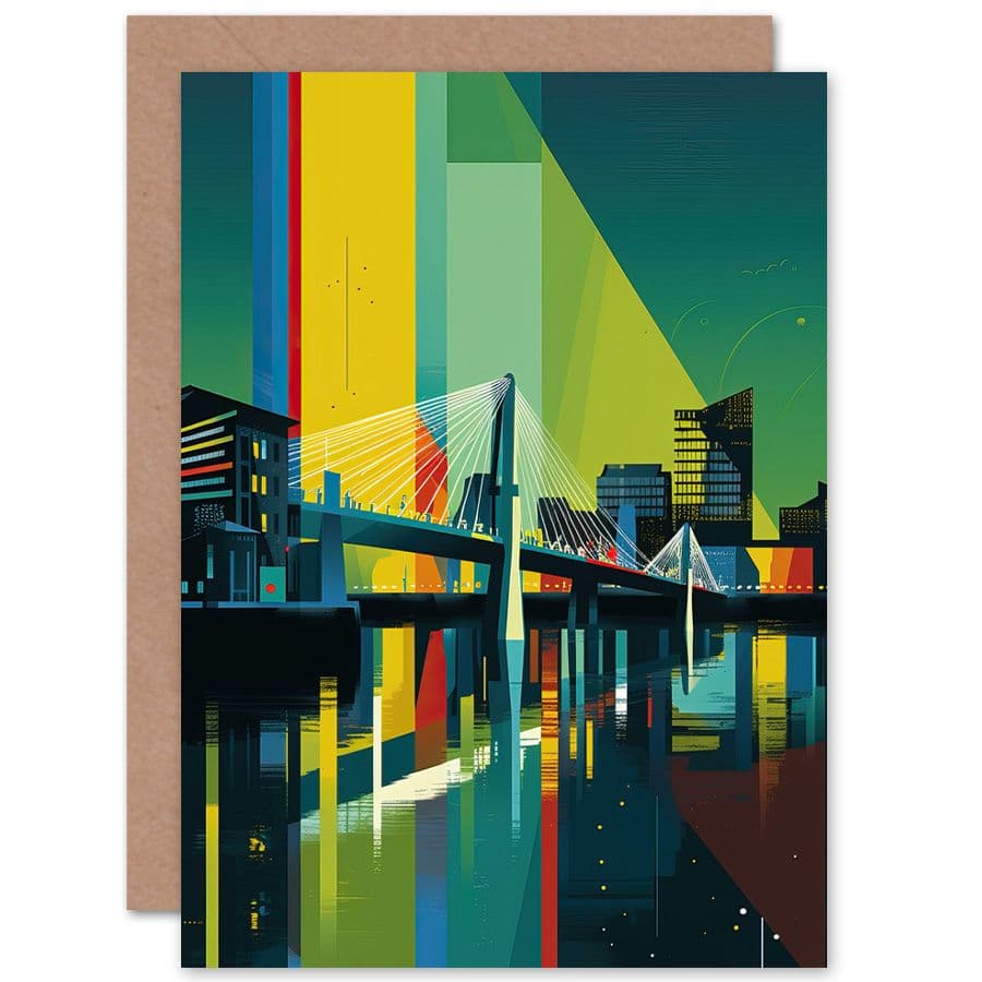 Glasgow Bells Bridge Modern Geometric Cityscape Travel Birthday Card