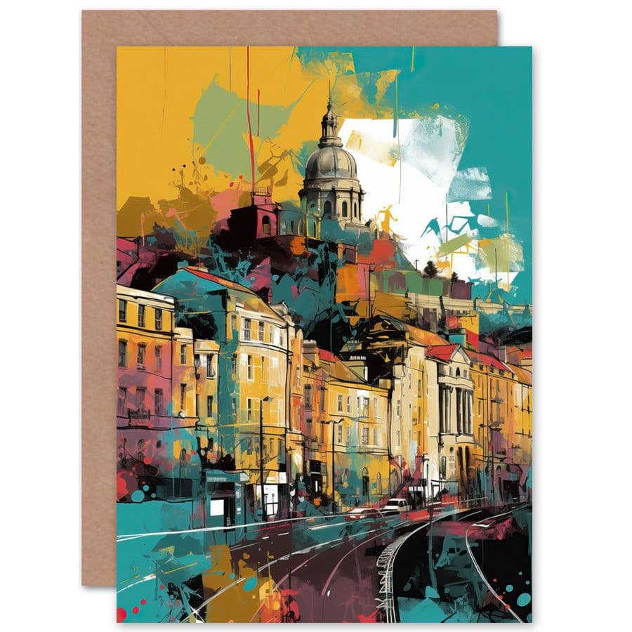 Nottingham City Modern Multicoloured Cityscape Travel Birthday Card