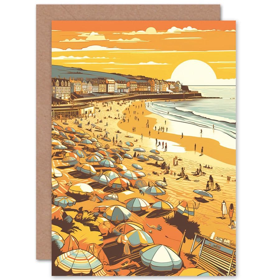 Summer Sunset at Busy Sandy Promenade Beach Travel Birthday Card