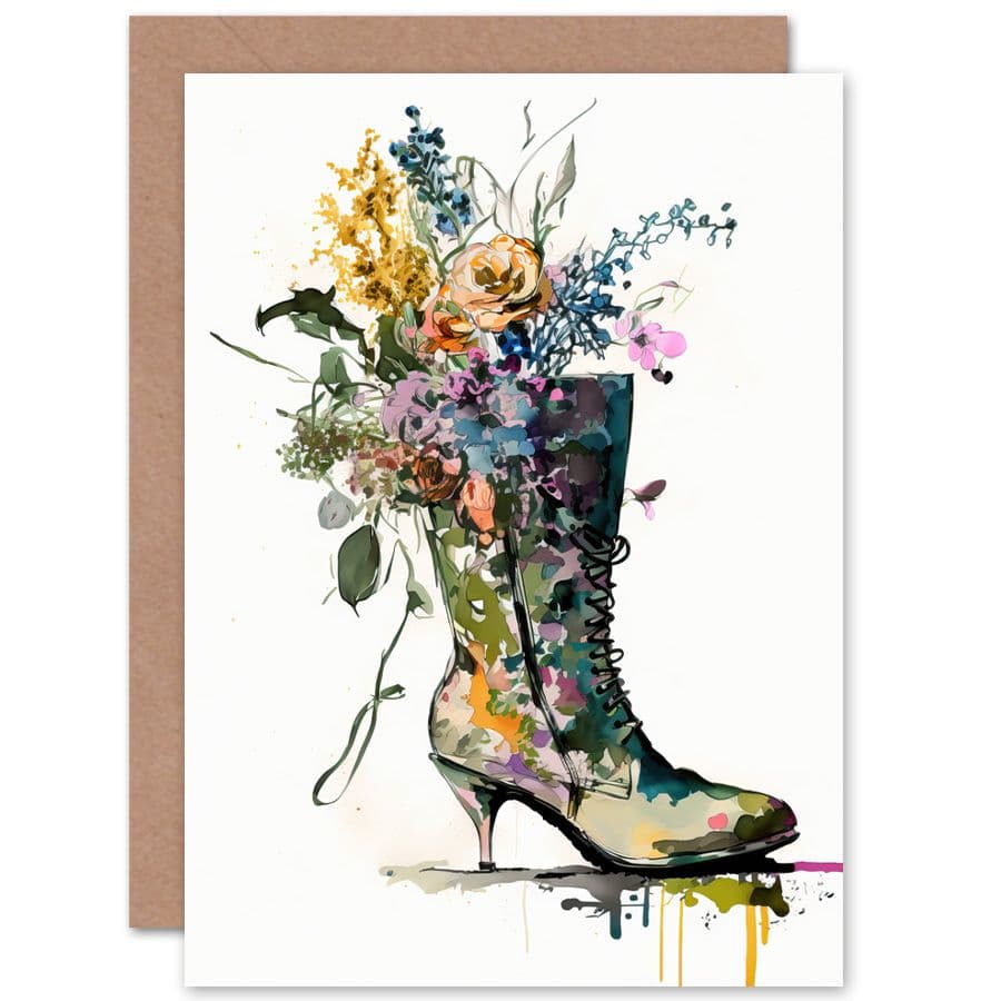 Spring Flower Bouquet High Heeled Combat Boot Flowers Nature Birthday Card