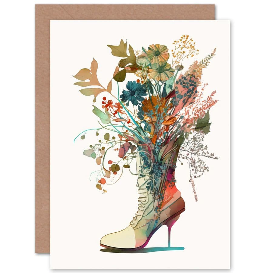 Wildflower Bouquet in a Stiletto Heel Combat Boot Flowers Nature Birthday Card
