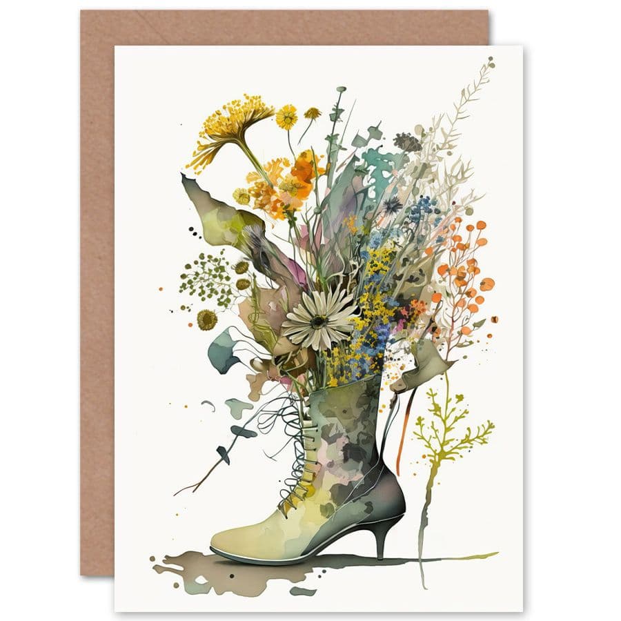 Spring Wildflower Bouquet Stiletto Military Boot Flowers Nature Birthday Card