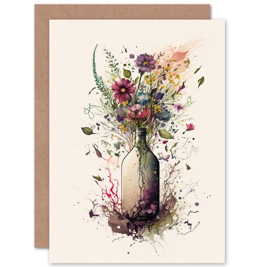 Spring Wildflower Floral Bouquet Bottle Flowers Nature Birthday Card