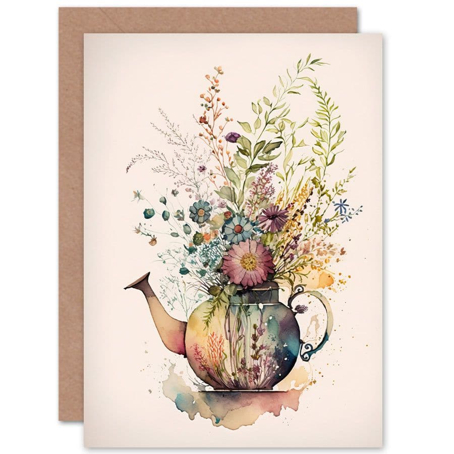 Wildflower Floral Spring Bouquet Teapot Vase Flowers Nature Birthday Card