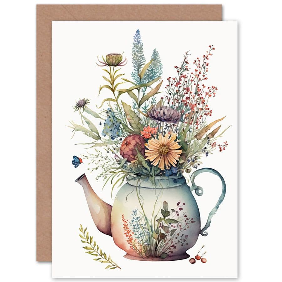 Wildflower Floral Bouquet China Pattern Teapot Flowers Nature Birthday Card