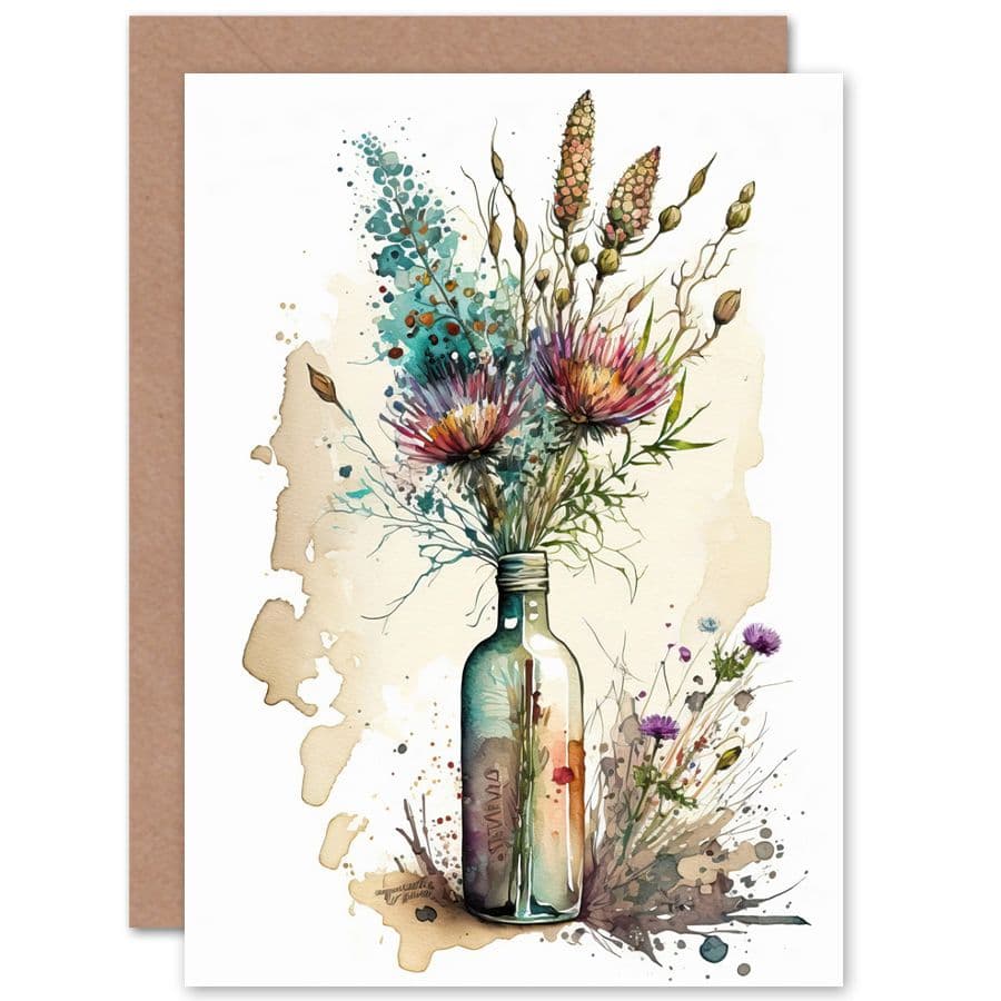 Spring Flower Bouquet In Glass Wine Bottle Vase Flowers Nature Birthday Card