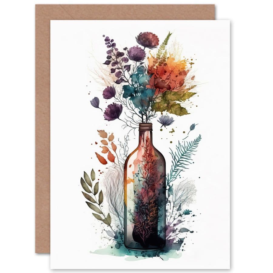 Wine Bottle with Wildflower Floral Spring Bouquet Flowers Nature Birthday Card
