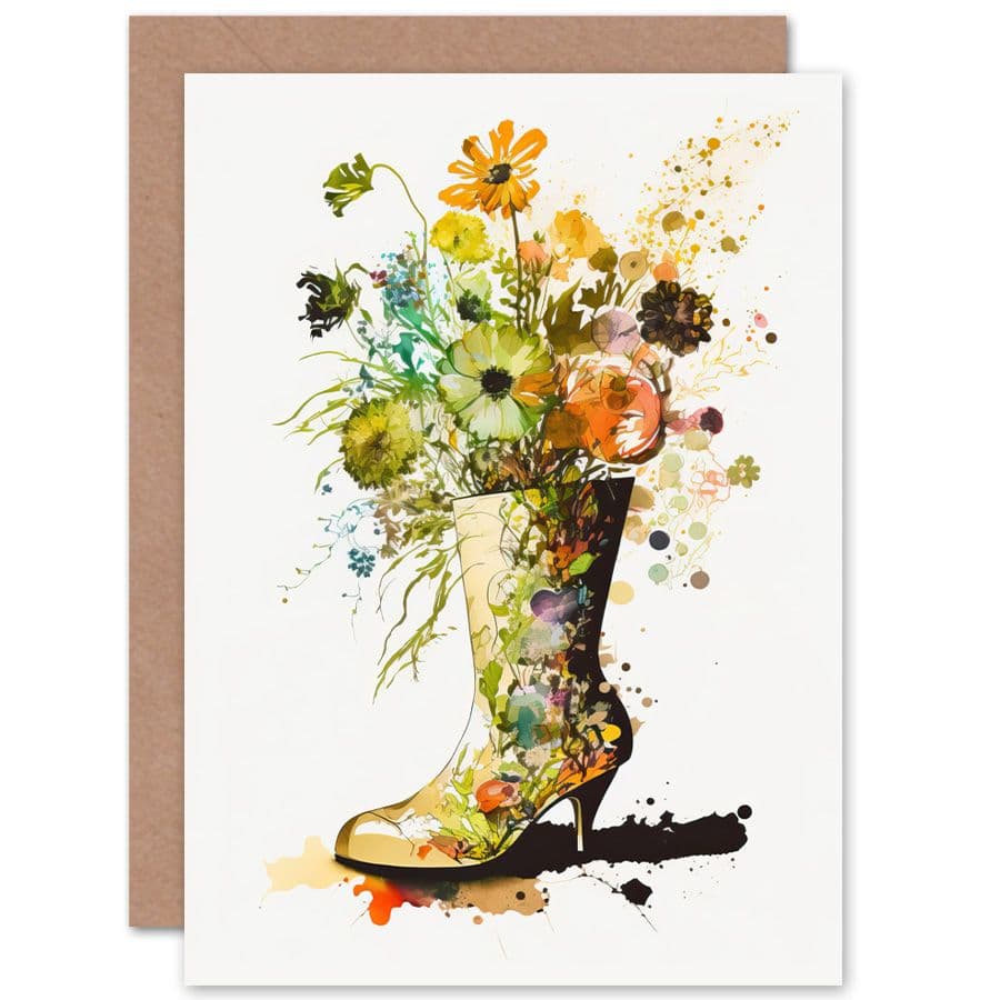 Wildflower Bouquet High Heel Floral Boot Flowers Nature Birthday Card
