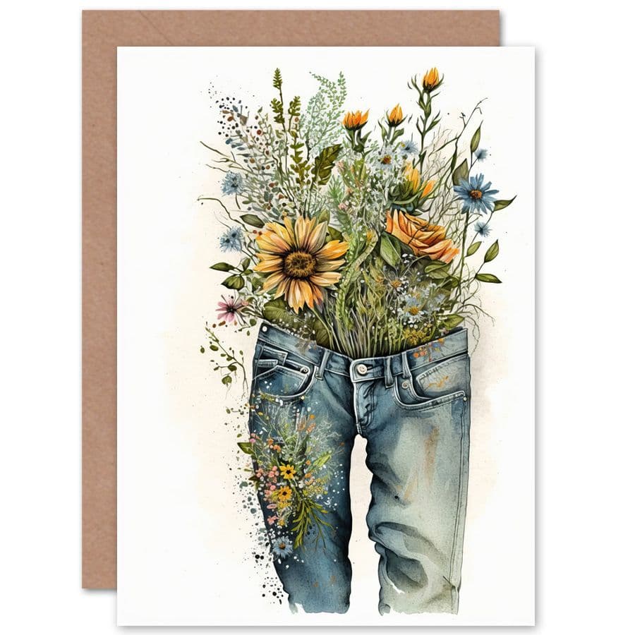 Spring Wildflowers Bursting out Pair Jeans Flowers Nature Birthday Card