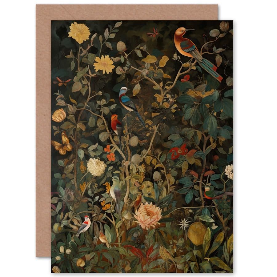 Aububon Style Birds Spring Flower Field Modern Nature Birthday Card