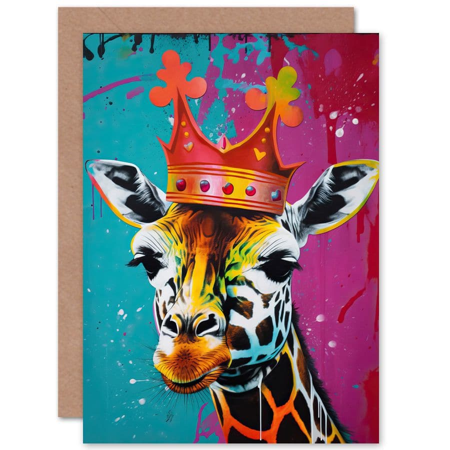 King Queen Giraffe Wearing a Crown Modern Pop Art Funny Animals Birthday Card