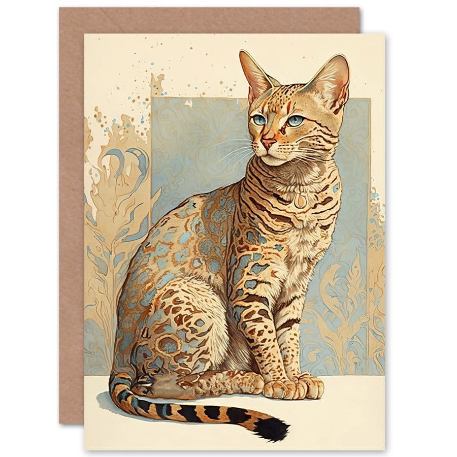 Birthday Card Ocicat Cat Rosette Pattern Fur Modern Watercolour Art Birthday