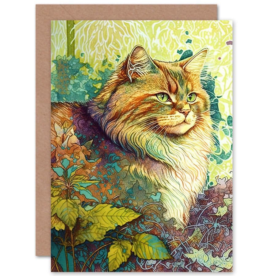 Birthday Card Siberian Cat Nature Vibrant Colourful Modern Portrait Art Birthday