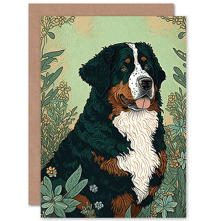 Birthday Card Bernese Mountain Dog Wildflower Field Modern Art Birthday