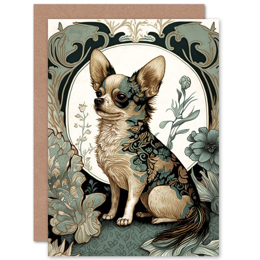 Birthday Card Chihuahua Dog With Floral Pattern Fur Coat Modern Art Nouveau Portrait Art Birthday