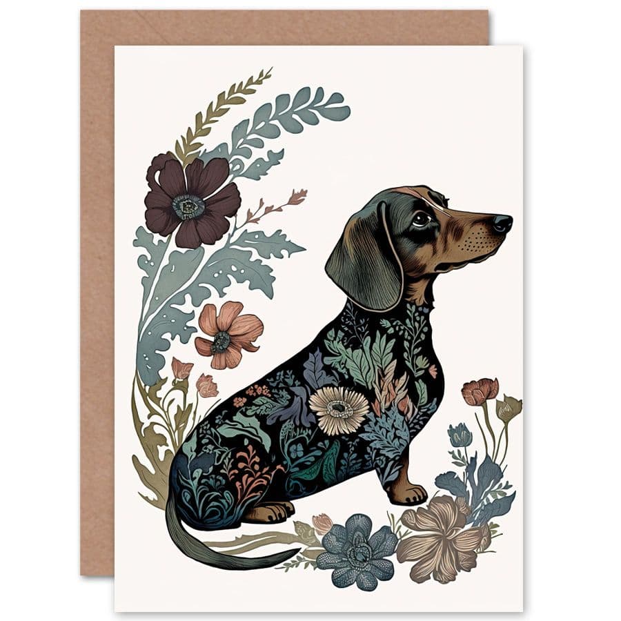 Birthday Card Dachshund Shorthaired Dog Floral Patterns Colourful Modern Art Birthday