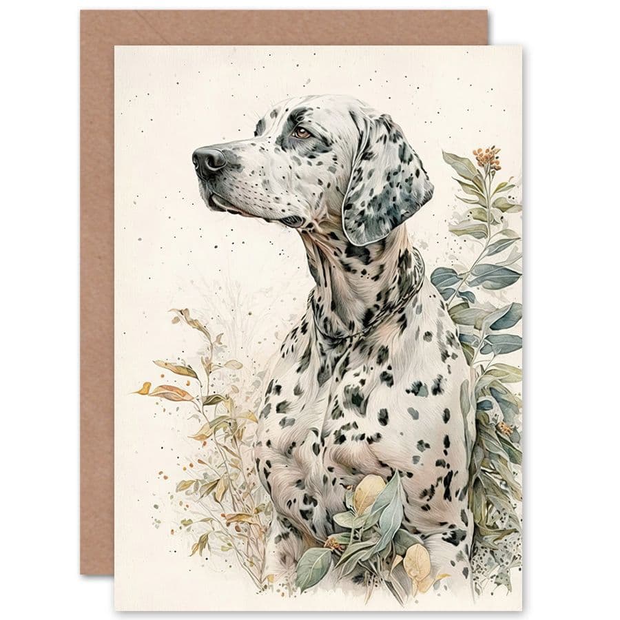 Birthday Card Dalmatian Dog in Field Soft Watercolour Pencil Portrait Art Birthday