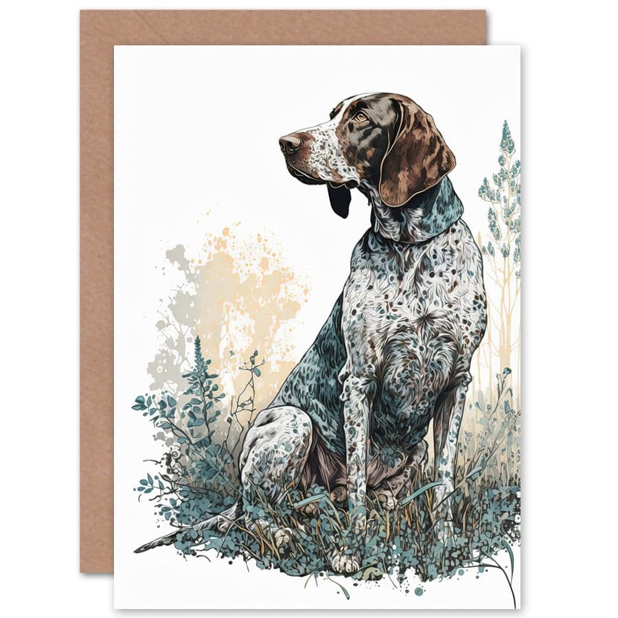 Birthday Card German Pointer Dog Sitting Field Modern Detailed Art Birthday