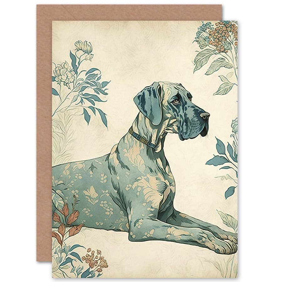 Birthday Card Blue Great Dane Dog with Flower Pattern Fur Coat Modern Art Birthday