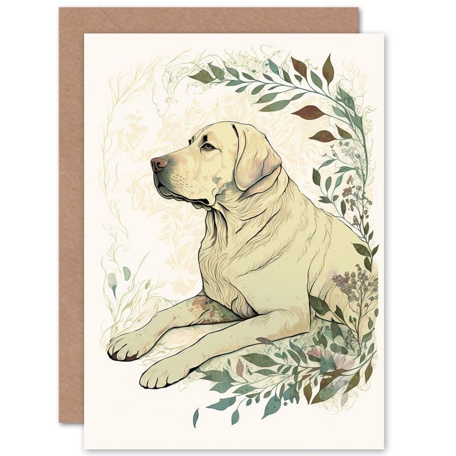 Birthday Card Labrador Retriever Dog Lying Field Modern Linocut Art Birthday