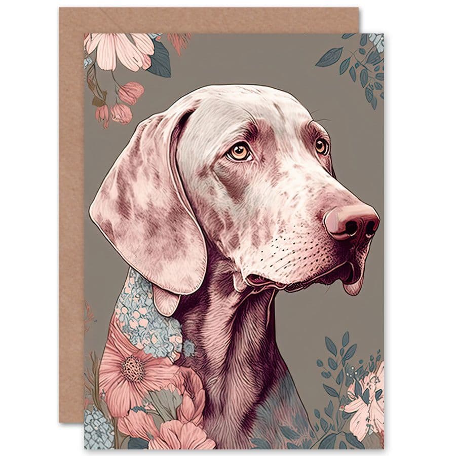 Birthday Card Weimaraner Dog Portrait with Flower Patterns Modern Detailed Art Birthday